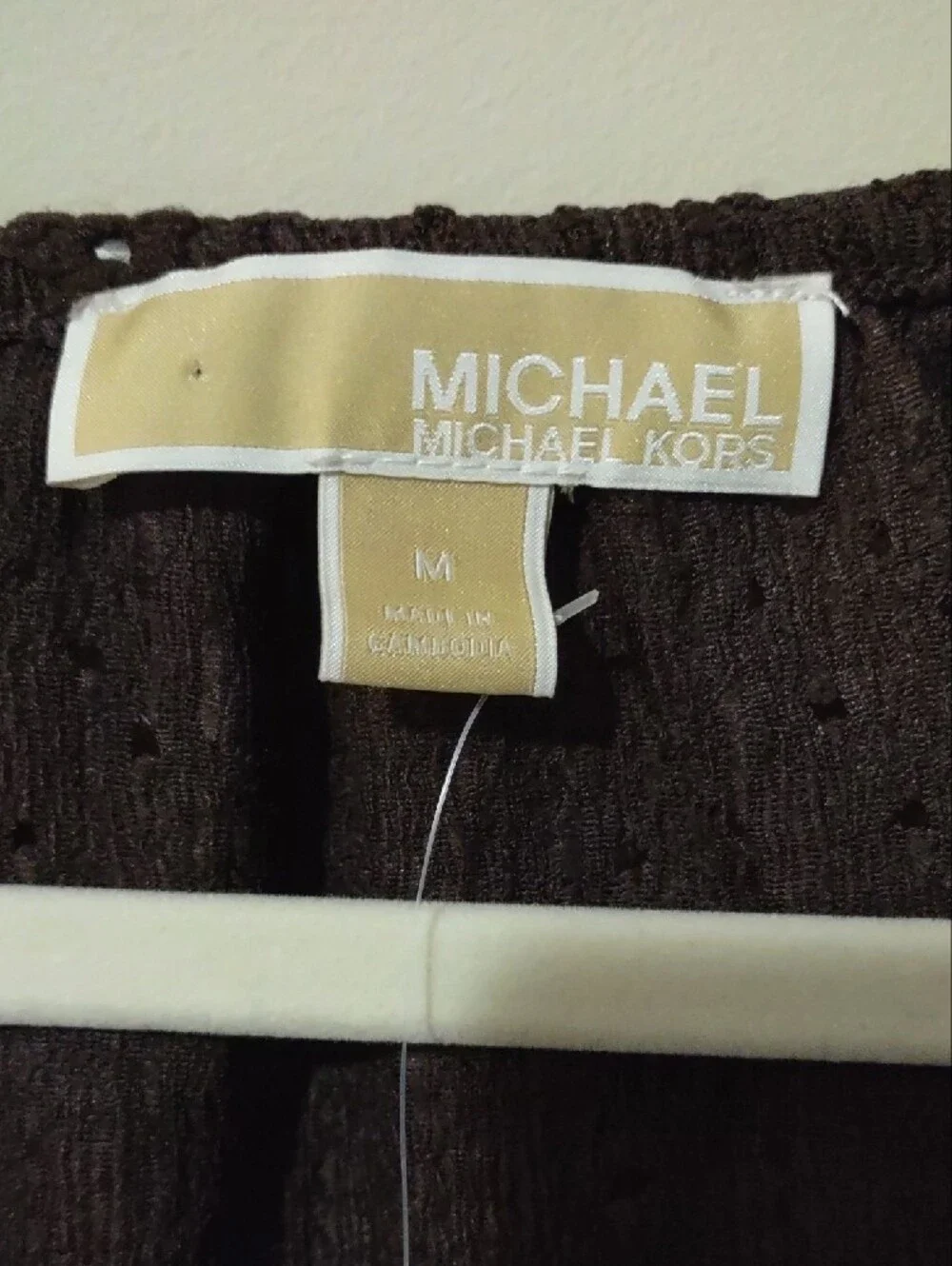 NWT Michael Kors Chocolate Brown Eyelet Button Front Blouse Medium